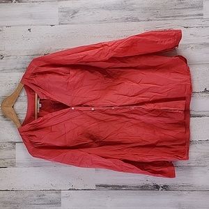 LOFT coral v neck button up tunic top tab sleeves 2 patch pockets Size Large